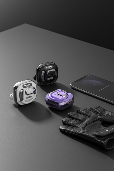 Heavy Bass Wireless Earbuds chrome charging case on minimal dark desk with gym gear